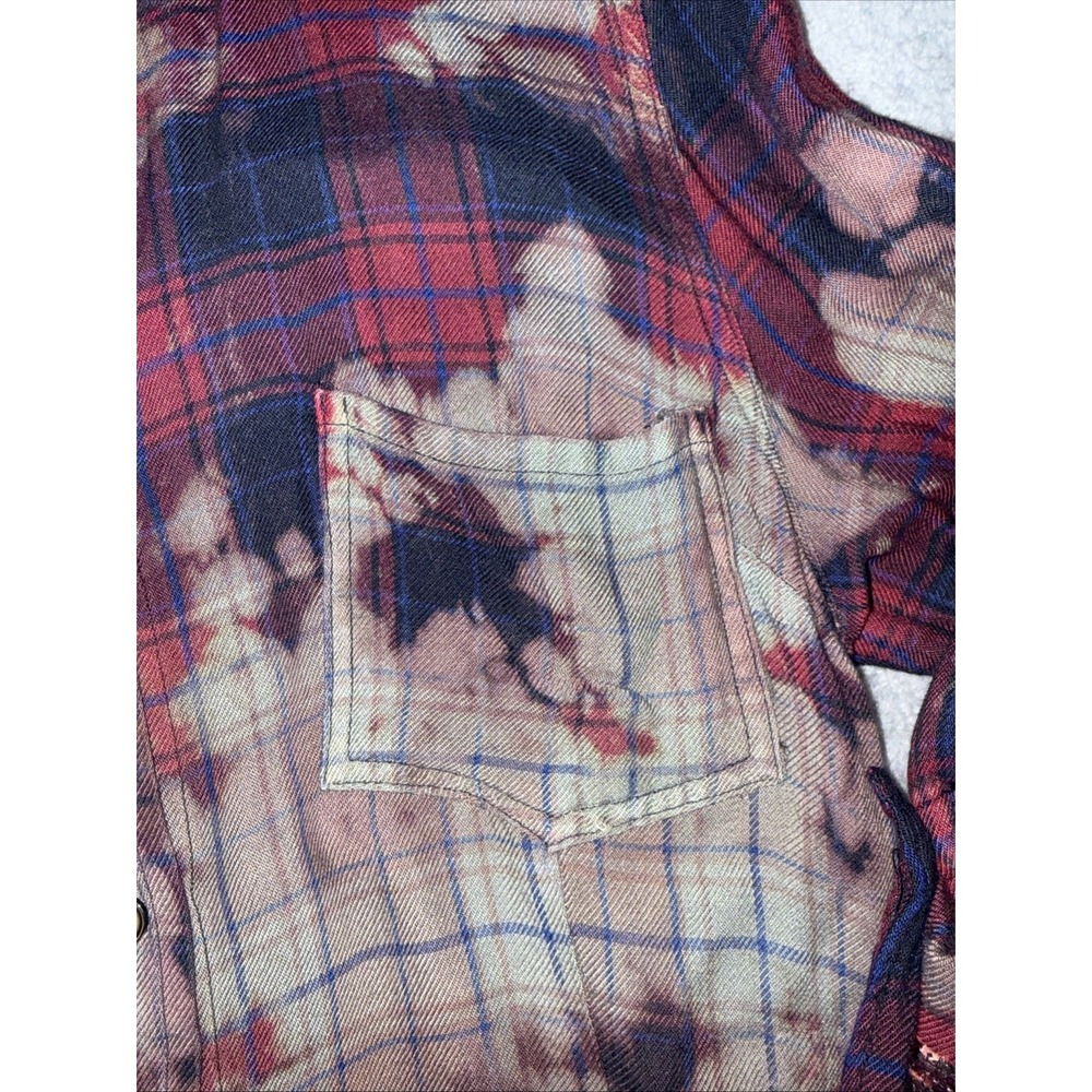 The Nu Vintage Bleach Dye Distressed Red Plaid Sequin Cuffs Western Grunge Large - Picture 6 of 10